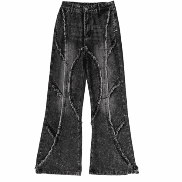 deconstructed frayed denim flare pants