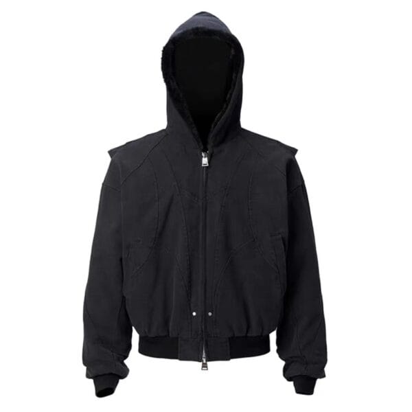 washed hooded bomber jacket